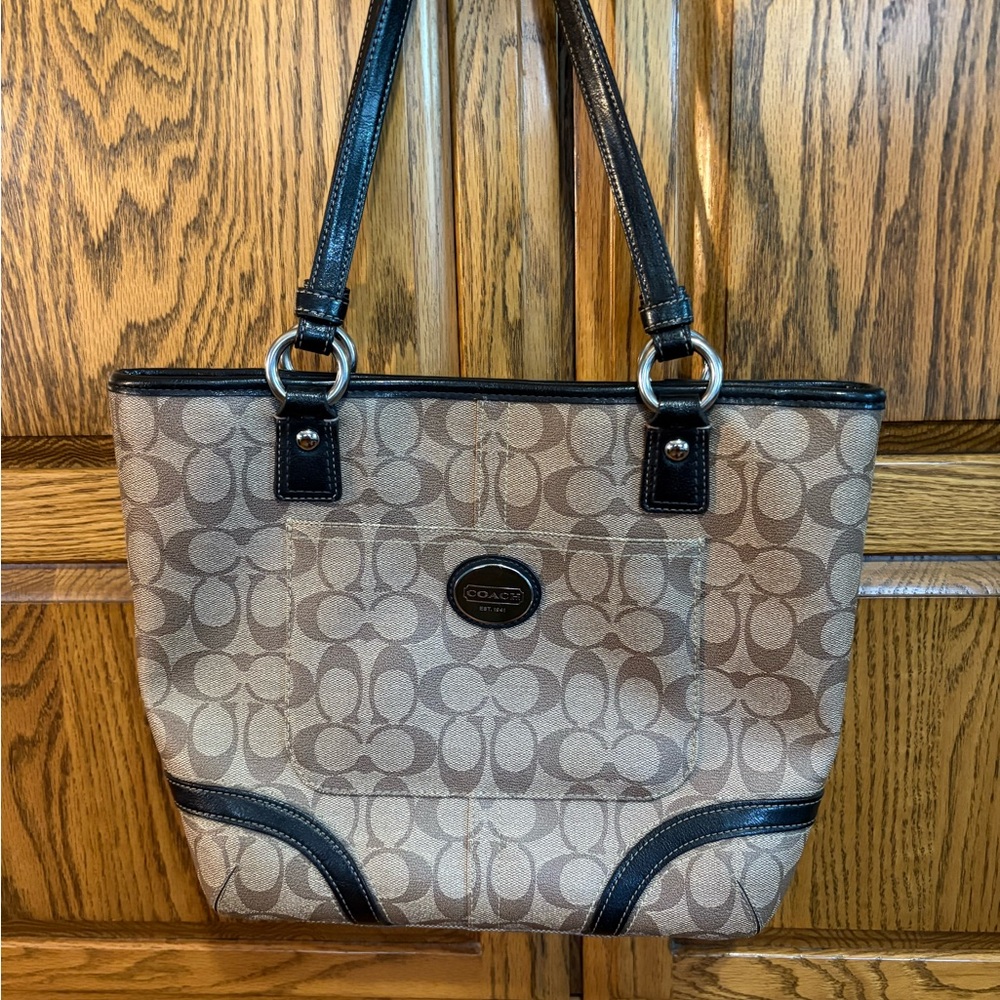 Coach Beige and Black Signature Tote
